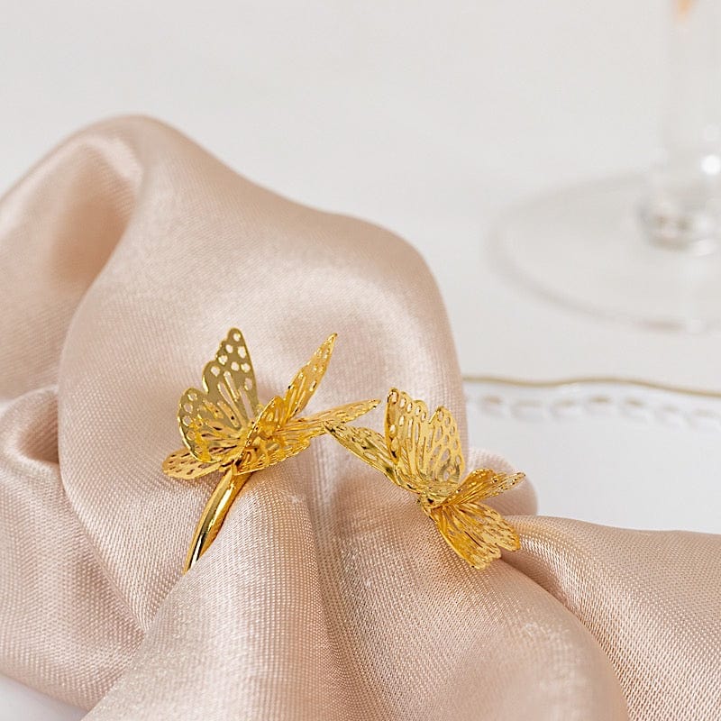 4 Gold 2 in Spiral Laser Cut Butterfly Metal Napkin Rings