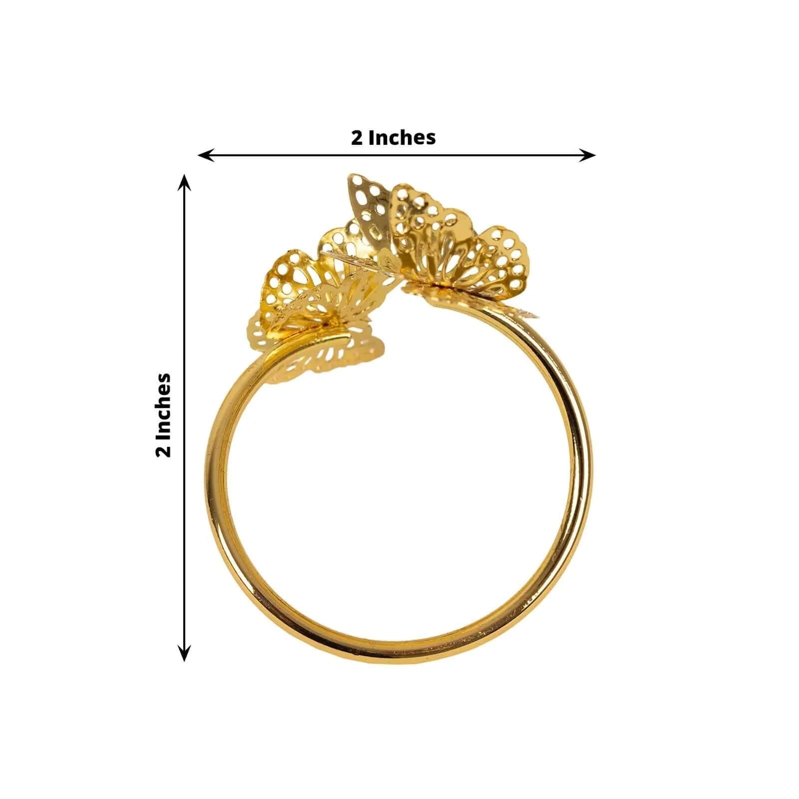 4 Gold 2 in Spiral Laser Cut Butterfly Metal Napkin Rings