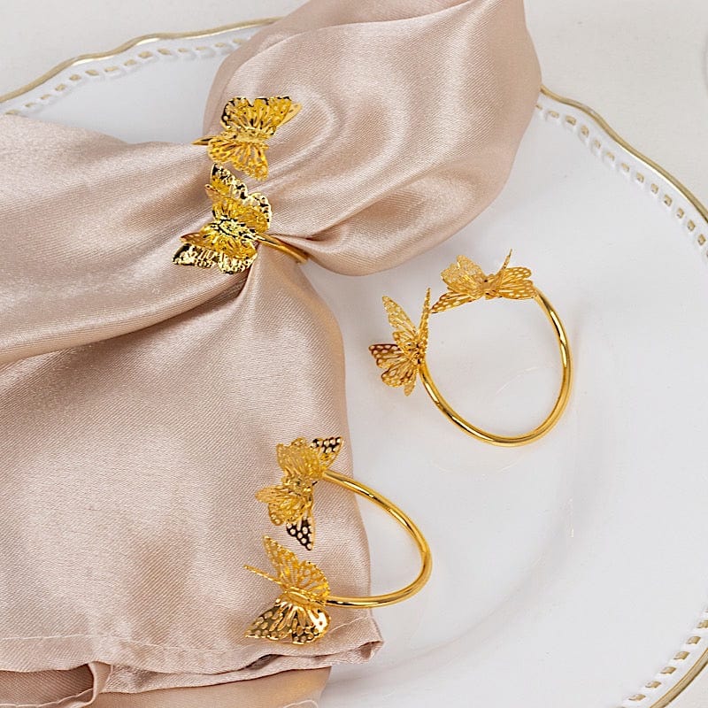 4 Gold 2 in Spiral Laser Cut Butterfly Metal Napkin Rings