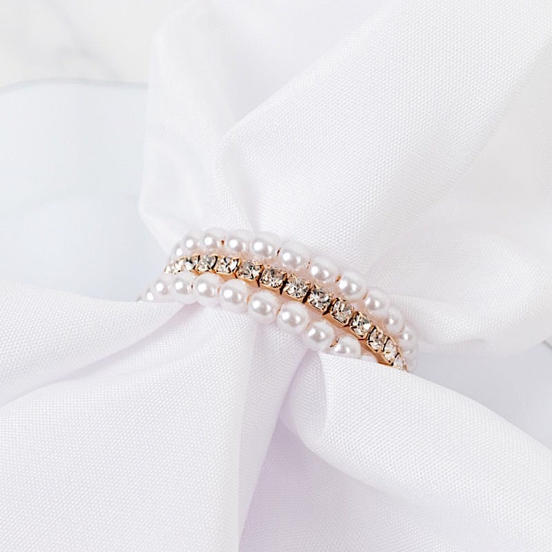 4 White Pearl Rhinestone Napkin Rings