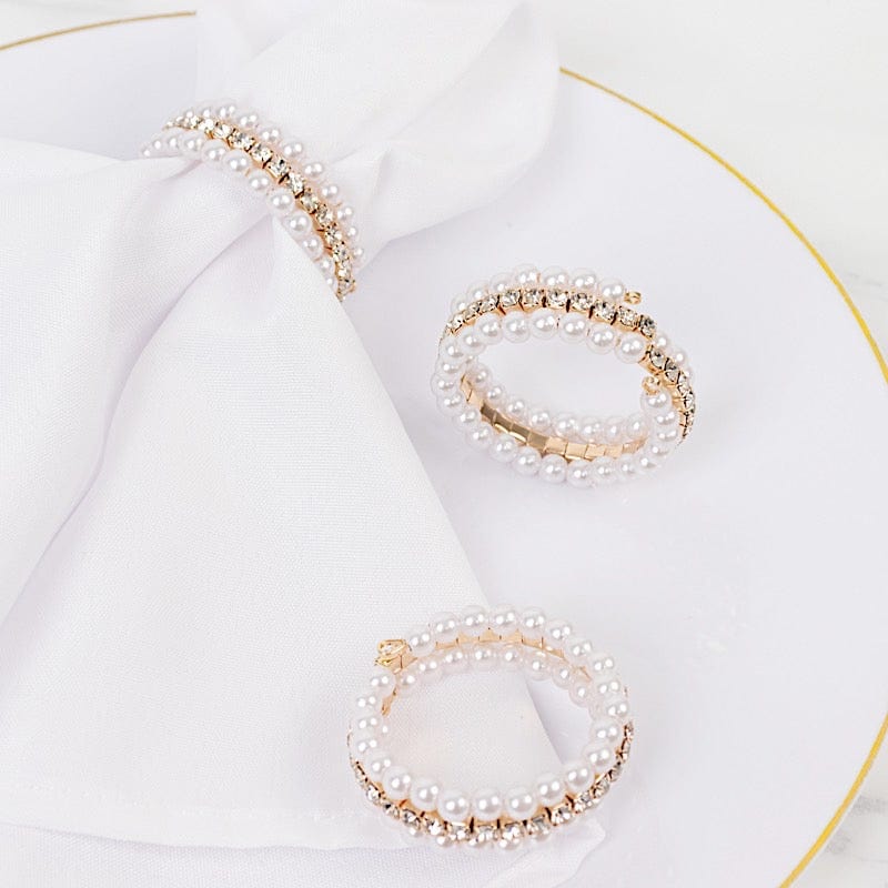 4 White Pearl Rhinestone Napkin Rings