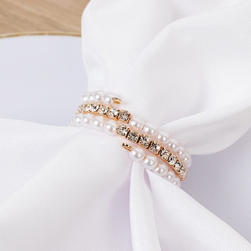 4 White Pearl Rhinestone Napkin Rings