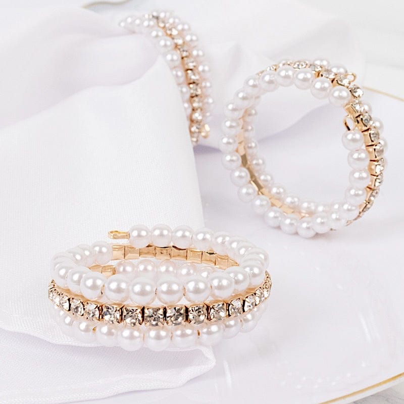 4 White Pearl Rhinestone Napkin Rings