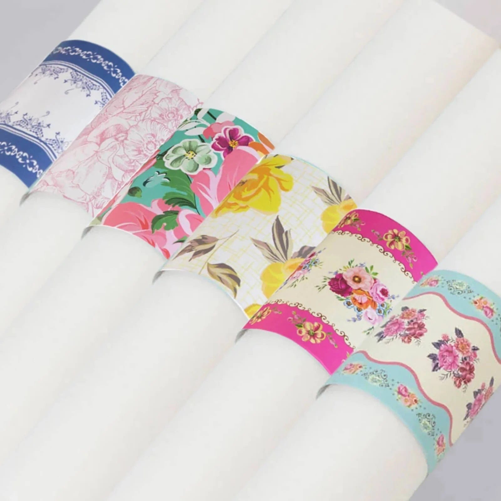 48 Assorted Vintage Floral Disposable Paper Napkin Rings