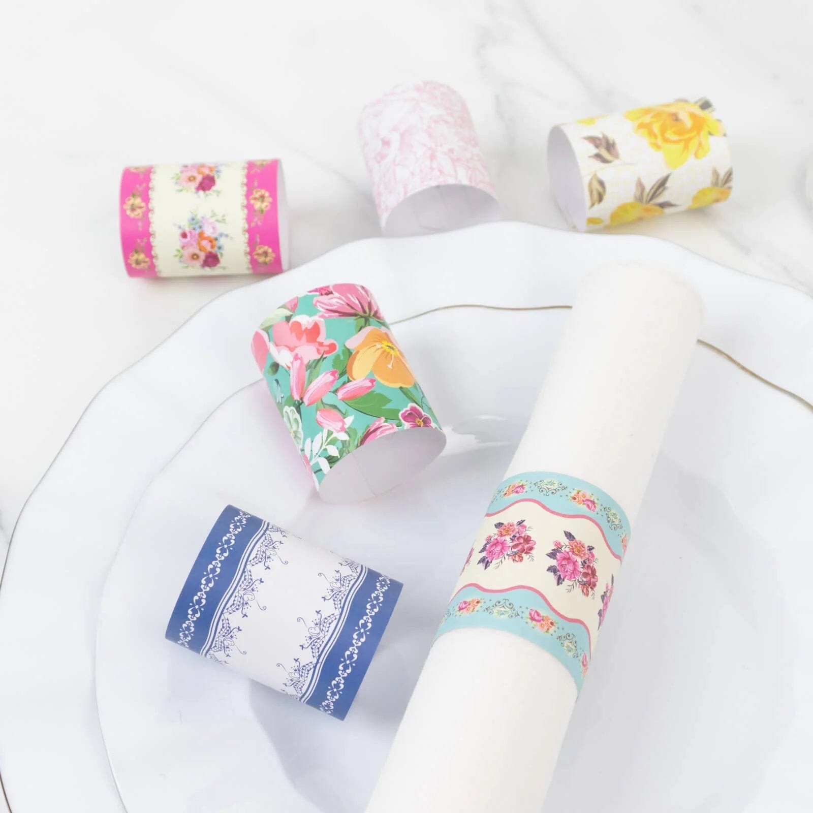 48 Assorted Vintage Floral Disposable Paper Napkin Rings