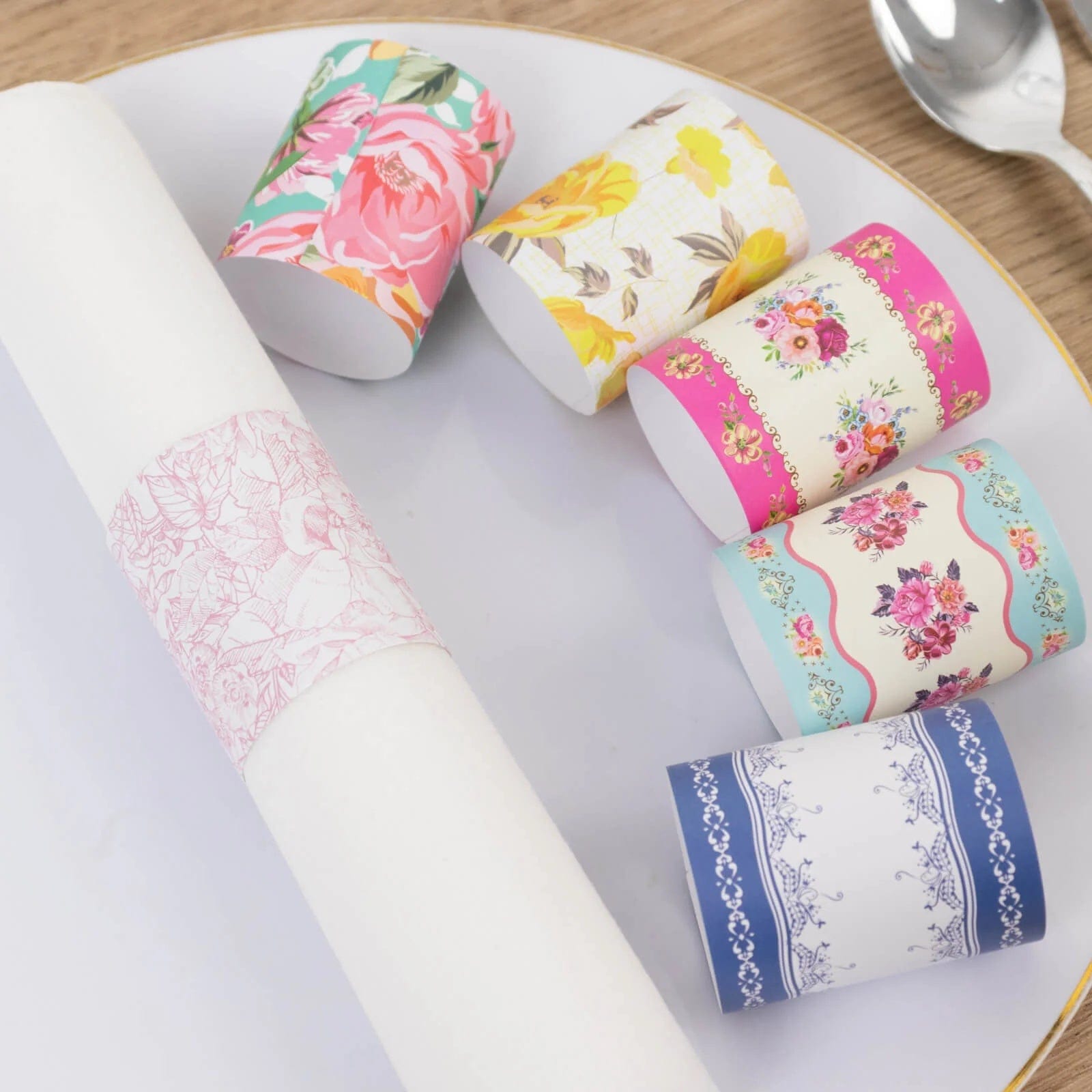 48 Assorted Vintage Floral Disposable Paper Napkin Rings