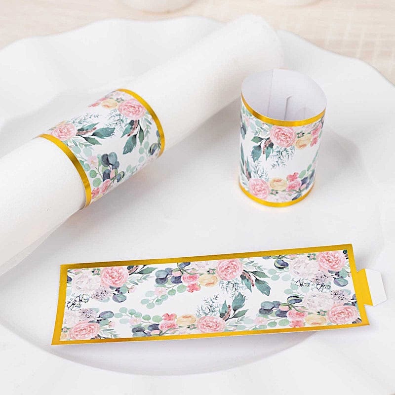 50 Floral Print Disposable Paper Napkin Rings