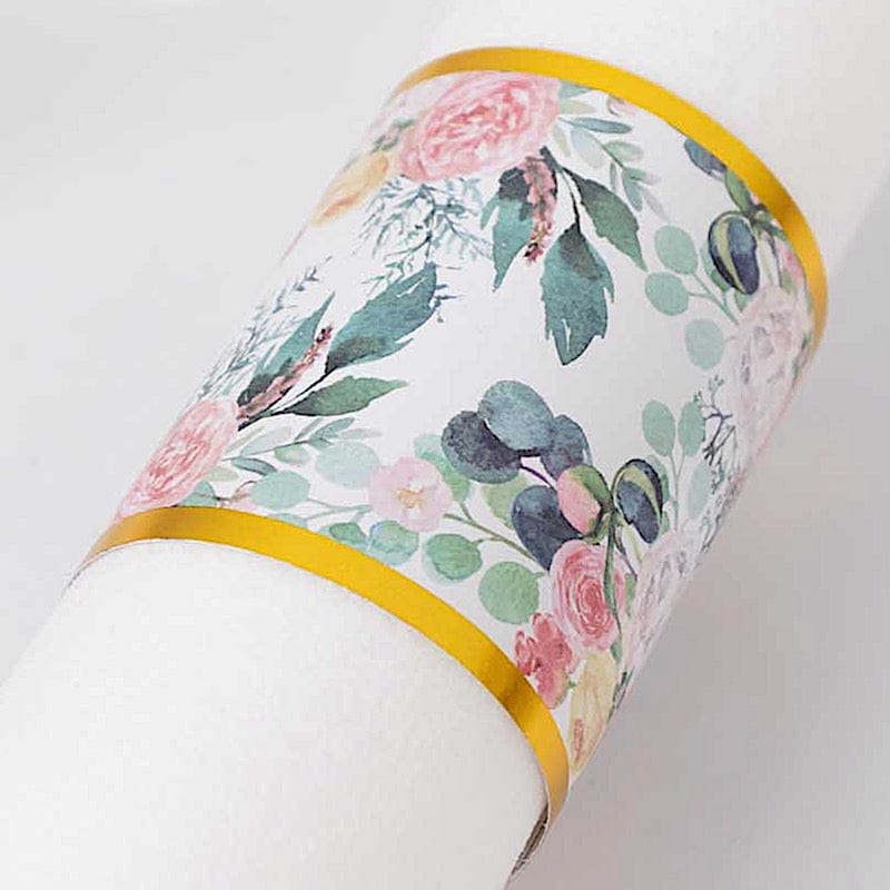 50 Floral Print Disposable Paper Napkin Rings