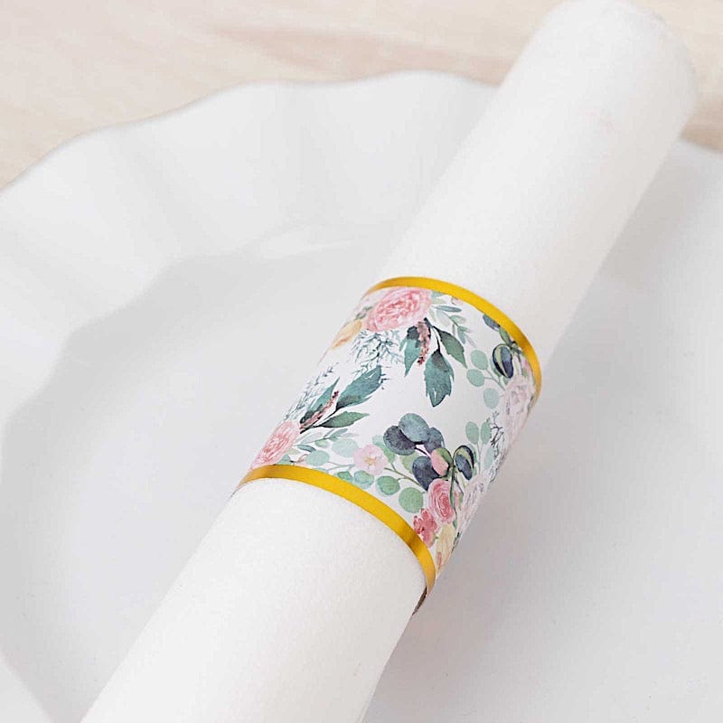 50 Floral Print Disposable Paper Napkin Rings