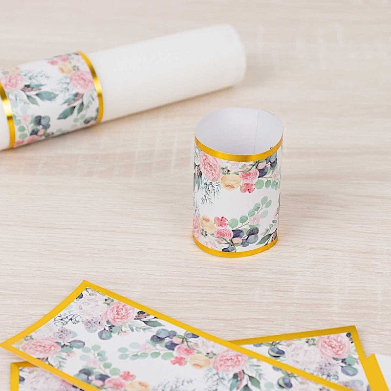 50 Floral Print Disposable Paper Napkin Rings