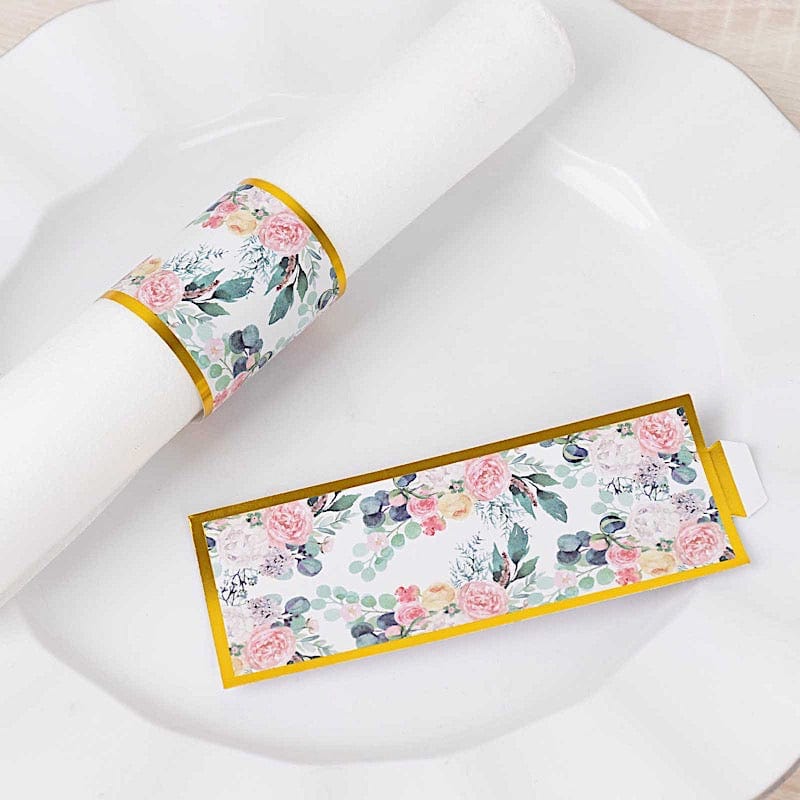50 Floral Print Disposable Paper Napkin Rings