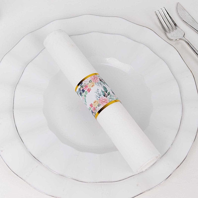 50 Floral Print Disposable Paper Napkin Rings