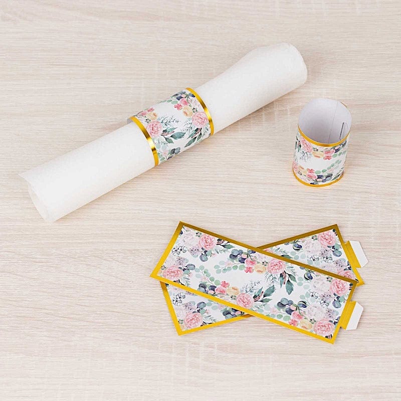 50 Floral Print Disposable Paper Napkin Rings
