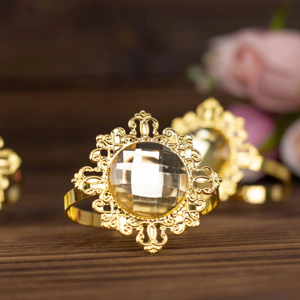 Large Dinner Rings 6 Round 2 in Metal Dinner Napkin Rings with Large Crystal Rhinestone ...