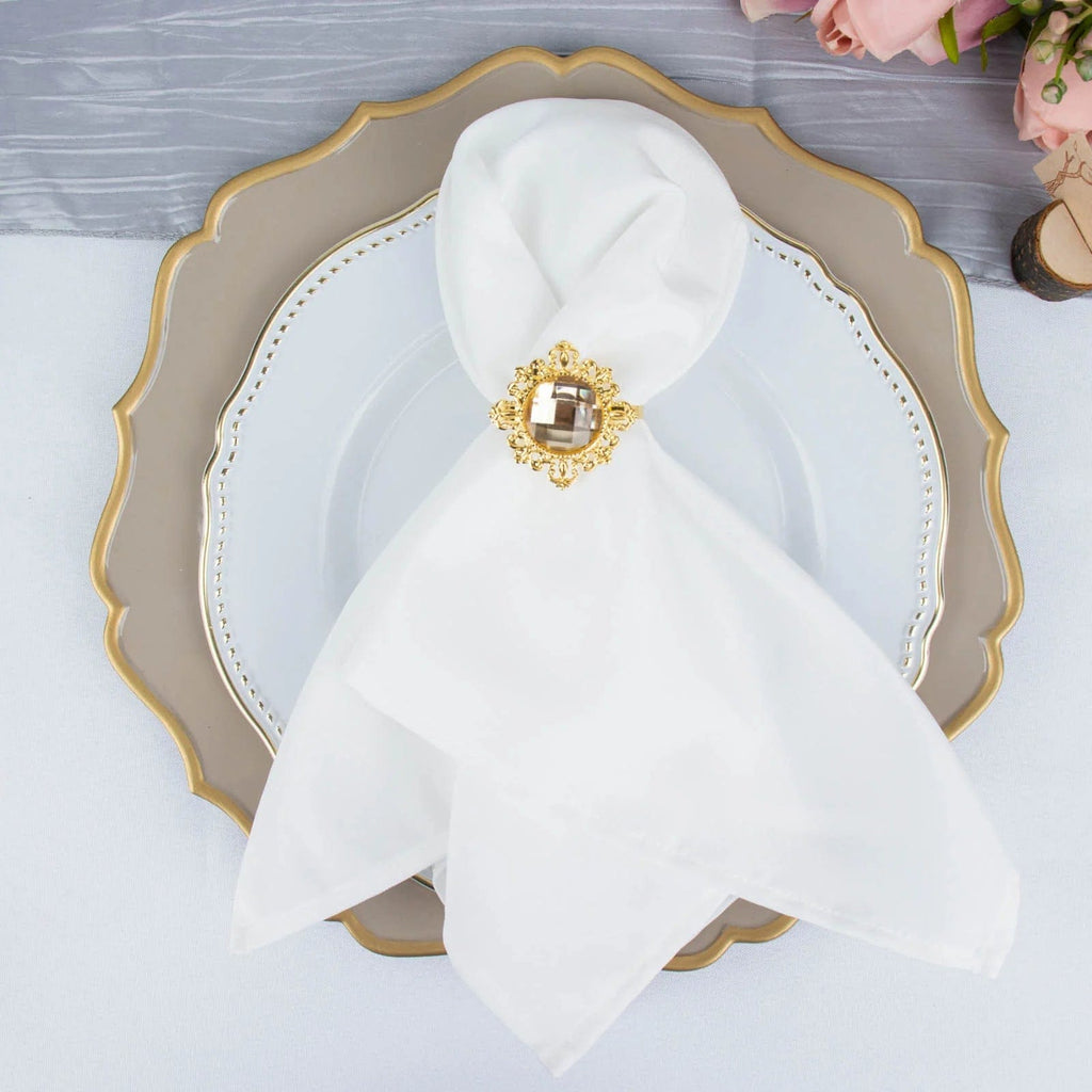 Large Dinner Rings 6 Round 2 in Metal Dinner Napkin Rings with Large Crystal Rhinestone ...