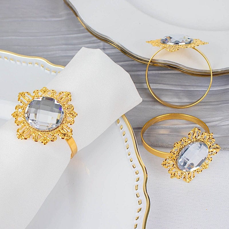 Large Dinner Rings 6 Round 2 in Metal Dinner Napkin Rings with Large Crystal Rhinestone ...