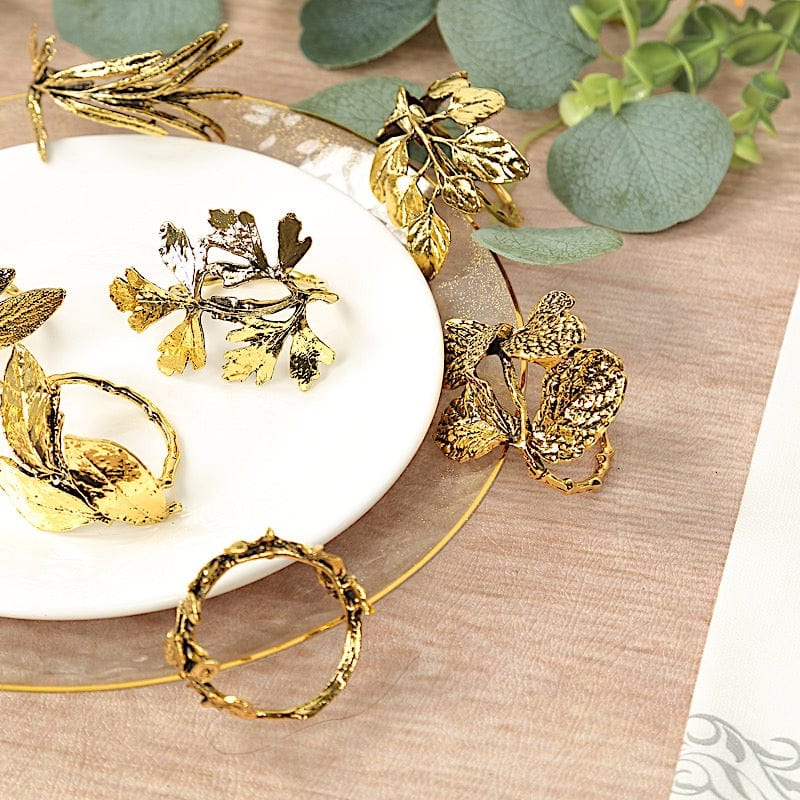 8 Glossy Gold Metal Herb Napkin Rings