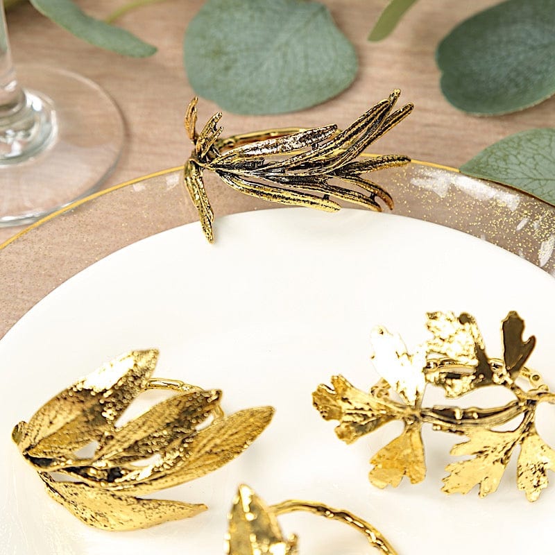 8 Glossy Gold Metal Herb Napkin Rings