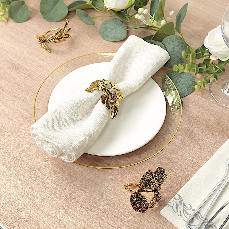 8 Glossy Gold Metal Herb Napkin Rings