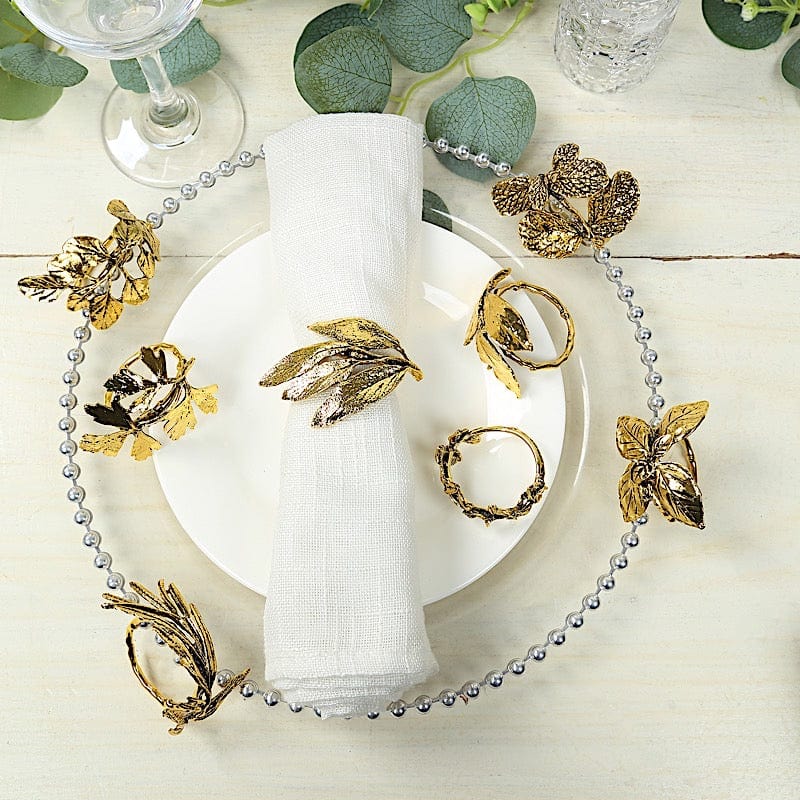 8 Glossy Gold Metal Herb Napkin Rings
