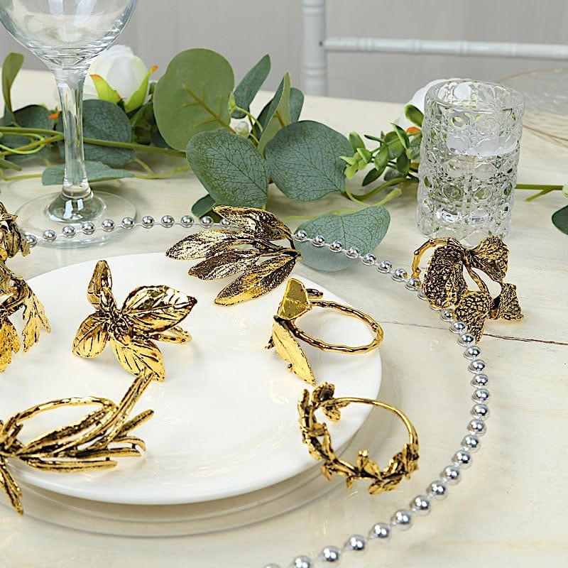 8 Glossy Gold Metal Herb Napkin Rings