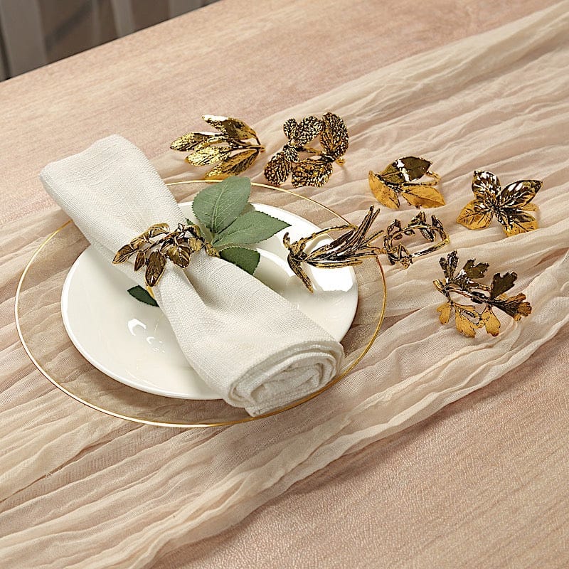 8 Glossy Gold Metal Herb Napkin Rings