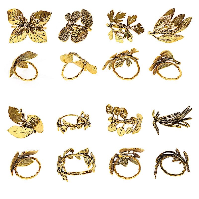 8 Glossy Gold Metal Herb Napkin Rings