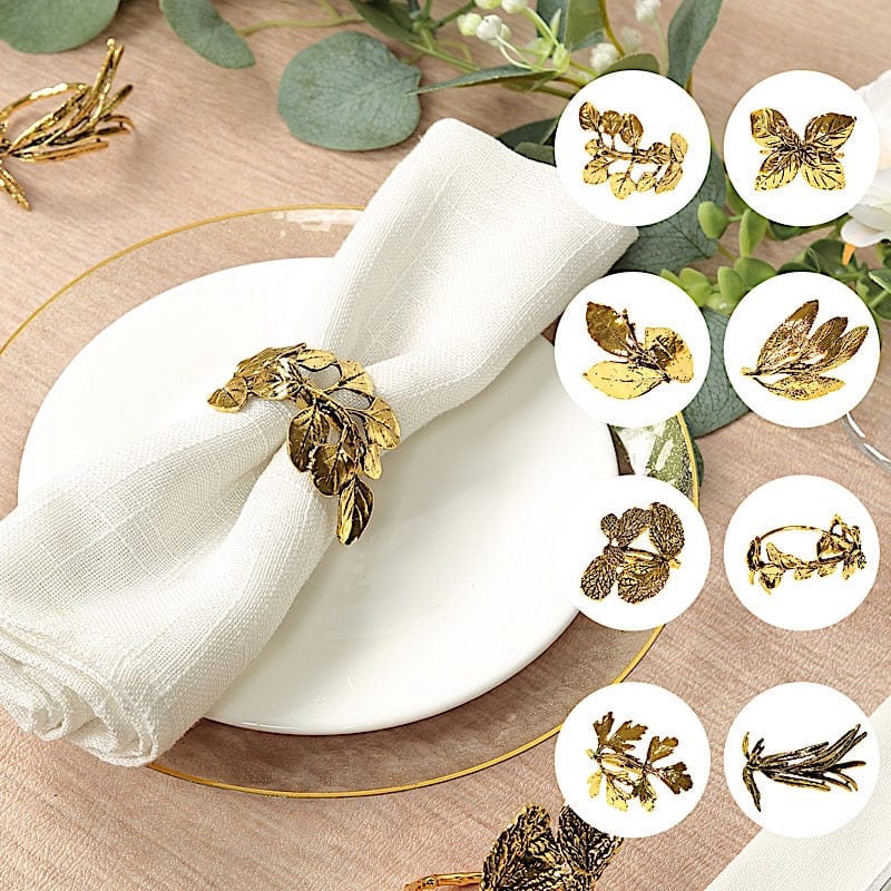 8 Glossy Gold Metal Herb Napkin Rings