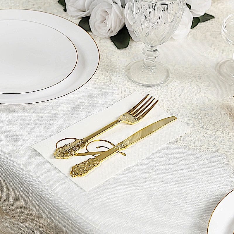 100 White Dinner Paper Napkins with Gold Foil Letter Design