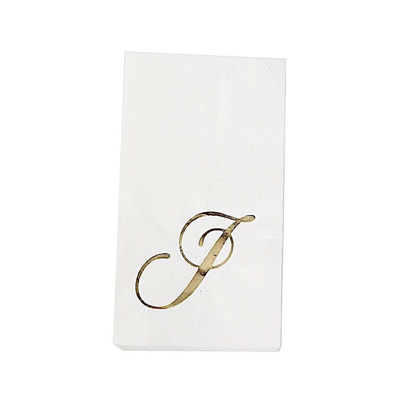 100 White Dinner Paper Napkins with Gold Foil Letter Design