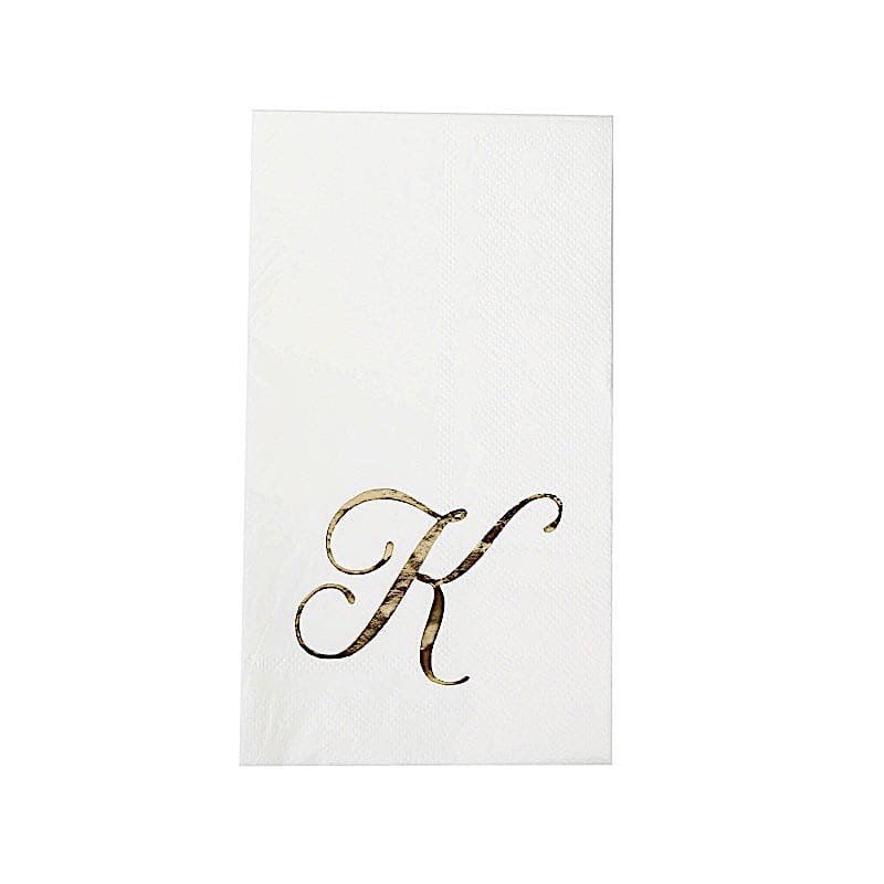 100 White Dinner Paper Napkins with Gold Foil Letter Design