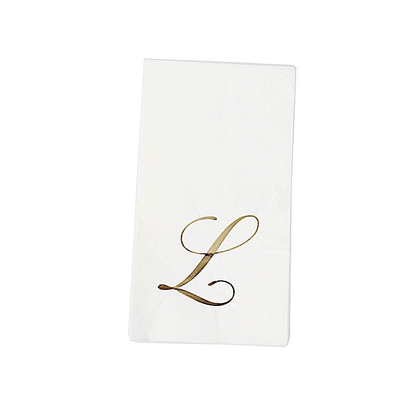 100 White Dinner Paper Napkins with Gold Foil Letter Design