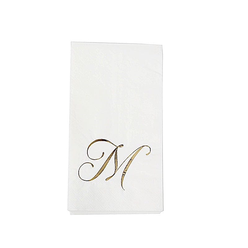 100 White Dinner Paper Napkins with Gold Foil Letter Design