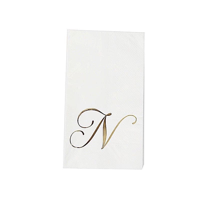 100 White Dinner Paper Napkins with Gold Foil Letter Design