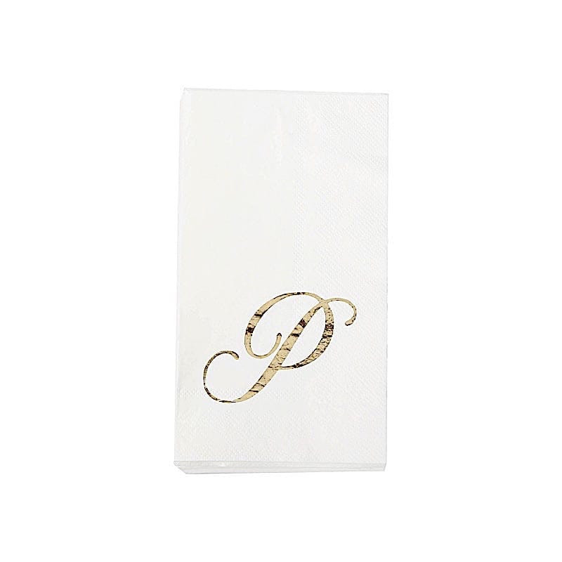100 White Dinner Paper Napkins with Gold Foil Letter Design