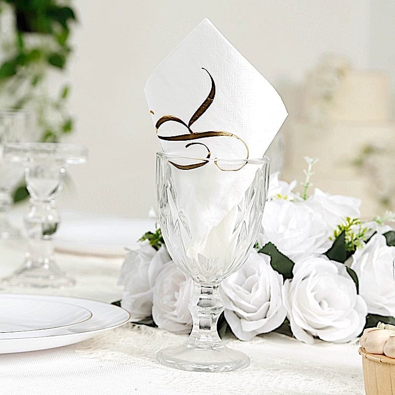 100 White Dinner Paper Napkins with Gold Foil Letter Design