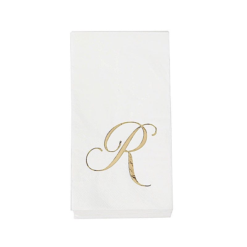 100 White Dinner Paper Napkins with Gold Foil Letter Design