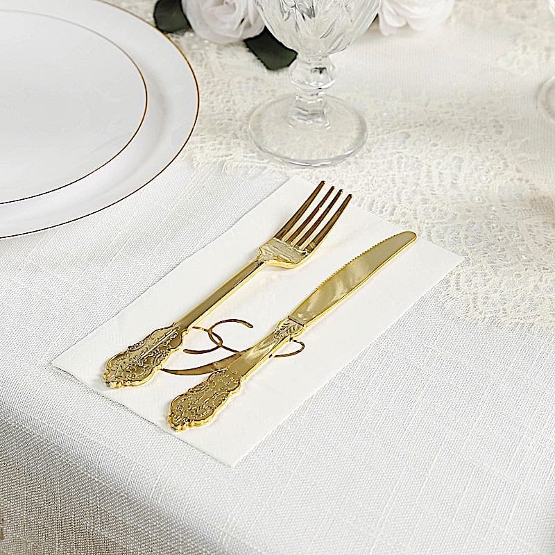 100 White Dinner Paper Napkins with Gold Foil Letter Design