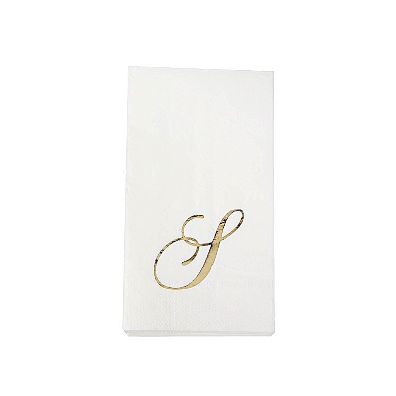 100 White Dinner Paper Napkins with Gold Foil Letter Design