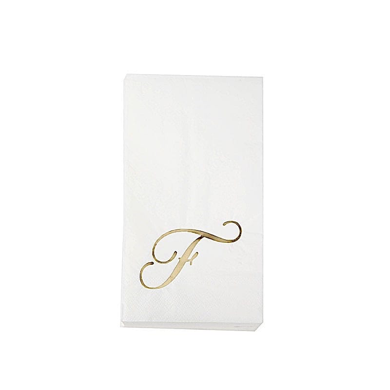 100 White Dinner Paper Napkins with Gold Foil Letter Design