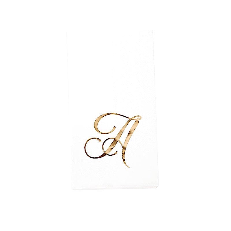 100 White Dinner Paper Napkins with Gold Foil Letter Design