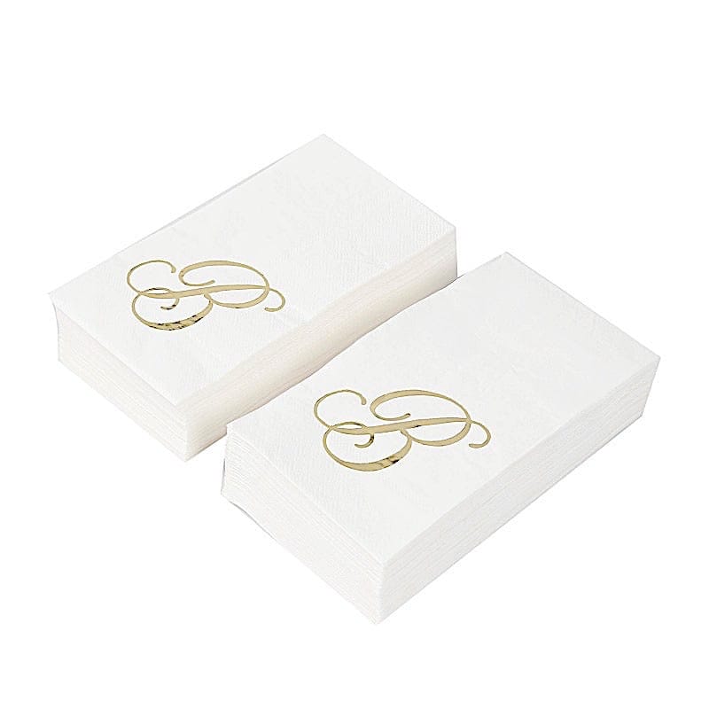 100 White Dinner Paper Napkins with Gold Foil Letter Design