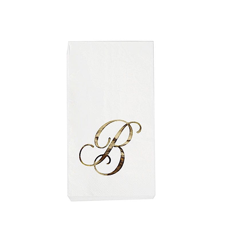 100 White Dinner Paper Napkins with Gold Foil Letter Design