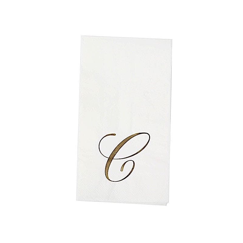 100 White Dinner Paper Napkins with Gold Foil Letter Design