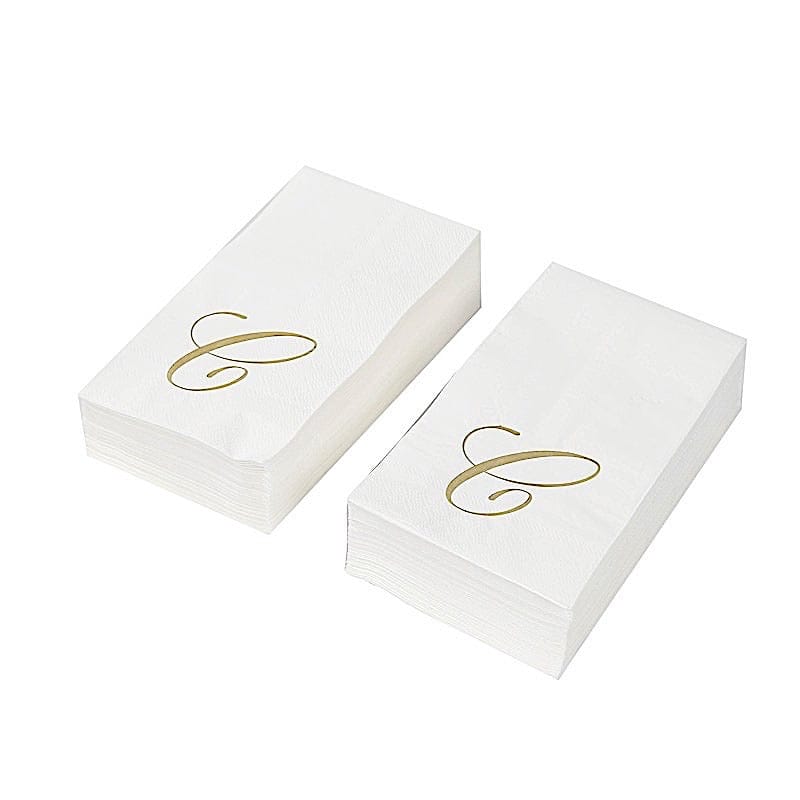 100 White Dinner Paper Napkins with Gold Foil Letter Design