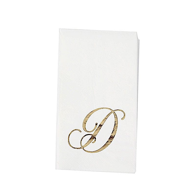 100 White Dinner Paper Napkins with Gold Foil Letter Design