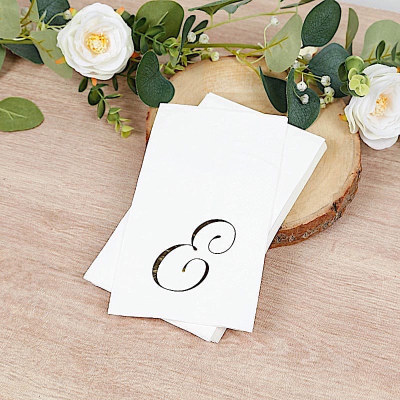 100 White Dinner Paper Napkins with Gold Foil Letter Design