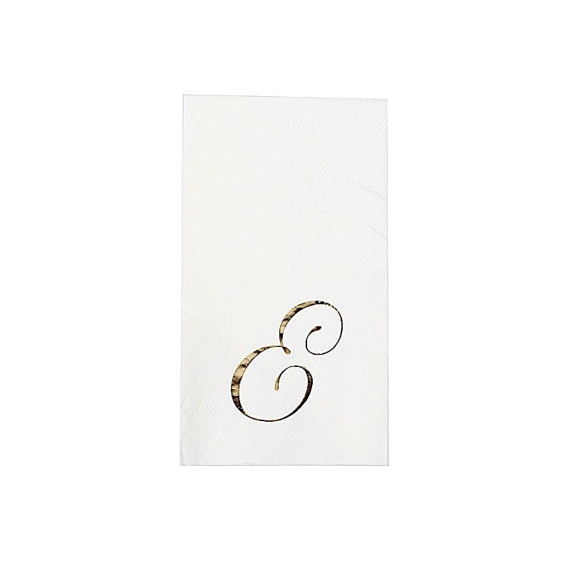 100 White Dinner Paper Napkins with Gold Foil Letter Design