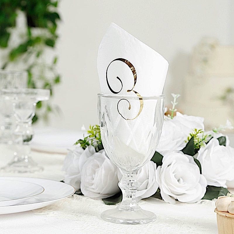 100 White Dinner Paper Napkins with Gold Foil Letter Design