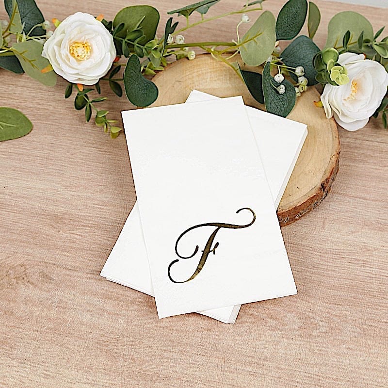 100 White Dinner Paper Napkins with Gold Foil Letter Design